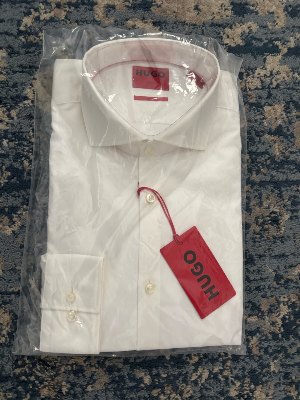 HUGO White Dress Shirt with Red Brand Tag